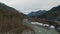 Aerial View of Chilliwack River with snow during winter season.