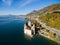 Aerial view of Chillon Castle - Chateau de Chillon in Montreux, Switzerland