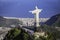 Aerial view of Christ and Botafogo Bay from high angle in Rio de Janeiro