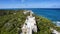 Aerial view of the Christopher Columbus monument at the nort cape of Long Island