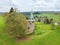 Aerial view of Church Of The Divine Heart Of The Lord in Borovnicka, Czech republic