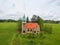 Aerial view of Church Of The Divine Heart Of The Lord in Borovnicka, Czech republic