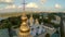 Aerial view of church with golden domes and magnificent city