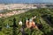 Aerial view of a church at the Petrin Hill in Prague