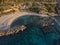 Aerial view of the church of Piedigrotta and the beach. Pizzo Calabro, Calabria. Italy