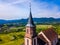 Aerial view of Church Saint-Gilles in Saint-Pierre-Bois, Alsace