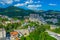 Aerial view of Church of Saint Vissarion Smolenski and planetarium in Smolyan, Bulgaria