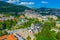 Aerial view of Church of Saint Vissarion Smolenski and planetarium in Smolyan, Bulgaria