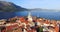 Aerial view of church tower in city of Korcula, Croatia