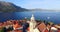 Aerial view of church tower in city of Korcula, Croatia