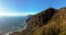 Aerial view of Cinque Terre coast cliff at sunset, Liguria, Italy