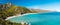 Aerial view of Cirali Beach from ancient Olympos ruins, Antalya Turkey