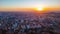 Aerial view Citta Alta Bergamo, Italy. Drone aerial view of the old town during sunrise. Landscape at the city center