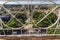 Aerial view of city and Barao do Rio Branco square from the tower of the parish church