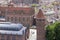 Aerial view of city with Basilica of St. Santa, Market Hall in Dominican square, Gdansk, Poland
