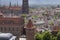 Aerial view city with Basilica of St. Santa, Market Hall in Dominican square and St. Mary\\\'s Church, Gdansk, Poland