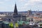 Aerial view on the city, Christiansborg Palace and distinctive spire of Borsen, Copenhagen, Denmark