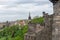 Aerial view at city of Edinburgh with St. Giles Cathedral and Arthurs Seat