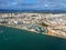 Aerial view of the city of Faro at the beautiful Algarve coast, in Portugal seen on a flight to Faro