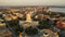 Aerial view of City of Madison. The capital city of Wisconsin from above. Drone flying over Wisconsin State Capitol in downtown.