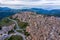 Aerial view of the city Montalbano Elicona, Italy, Sicily, Messina Province.  Aerial view of the medieval town of Montalbano