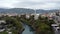 Aerial view of the city of Mostar and Neretva river, old Bridge, Koski Mehmed Pasha Mosque. Bosnia and Herzegovina