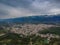 Aerial view city over Sparti city Greece with the snowy Taygetus Mountain in the background Laconia, Greece