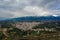 Aerial view city over Sparti city Greece with the snowy Taygetus Mountain in the background Laconia, Greece