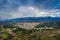 Aerial view city over Sparti city Greece with the snowy Taygetus Mountain in the background Laconia, Greece