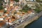 Aerial view of city Porto with river and traffic jam