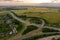 Aerial view of the city of rostock, streets, gardens and houses