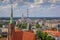 Aerial view of the city's buildings and chimneys of CHP plant. Beautiful Wroclaw panorama of the historic part of old town