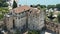 Aerial view of the city and sea from the bell tower, roofs of houses in old town, beautiful cityscape, sunny day, Split, Croatia