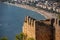 Aerial view of cityscape Alanya surrounded by buildings