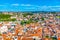 Aerial view of cityscape and cathedral of Leiria, Portugal