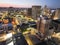 Aerial view of the cityscape of Detroit, Michigan, USA at sunset