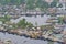 Aerial view cityscape of Houseboat in Dal Lake is famous place the main attractions at Srinagar, Jammu and Kashmir, India