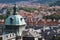 Aerial view of cityscape of Prague. dome of the Straka Academy