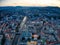 Aerial view of the cityscape of Sarajevo in Bosnia and Herzegovina at sunset