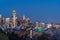 Aerial view of the cityscape of Seattle in the USA at night