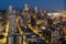 Aerial view of the cityscape of Seattle in the USA at night