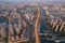 Aerial view of cityscape Tianjin surrounded by buildings