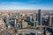 Aerial view of cityscape Tianjin surrounded by buildings