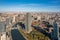 Aerial view of cityscape Tianjin surrounded by buildings