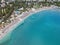 Aerial view of the clear, emerald sea at Vouliagmeni Beach