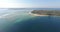 Aerial view. clear turquoise blue ocean water in Bali, Indonesia. deep blue sea with many yacht boats and islands in