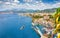 Aerial view of cliff coastline Sorrento and Gulf of Naples in Southern Italy