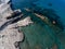 Aerial view of Cliffs and Parts of wrecked ship in Sarakiniko beach