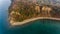 Aerial view of cliffs shoreline.