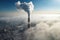 Aerial view of coal power plant with smokestacks in cloudy morning